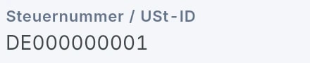 Kundendetail in TrackSuite: Steuernummer / USt-ID DE000000001